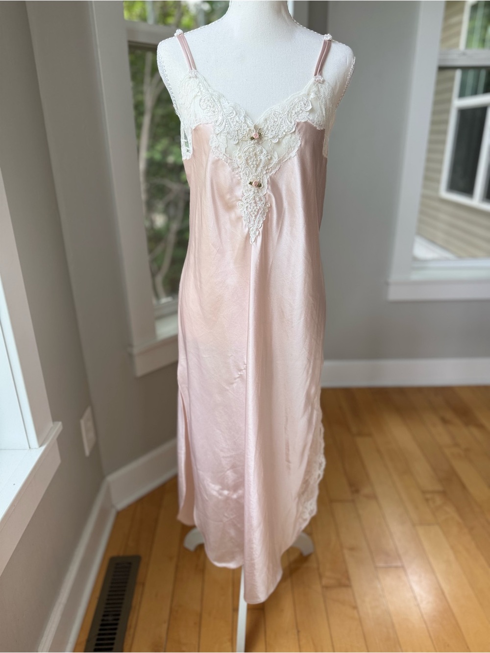 Vintage California Dynasty Blush Pink Satin Chemise Robe 2 Pc Set Sz Large - Picture 15 of 16